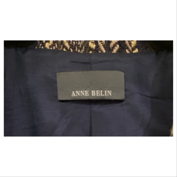 Anne Belin Blazer Vintage retro plaid tweed & leather blazer Bow Tie Size 12 - Picture 5 of 8